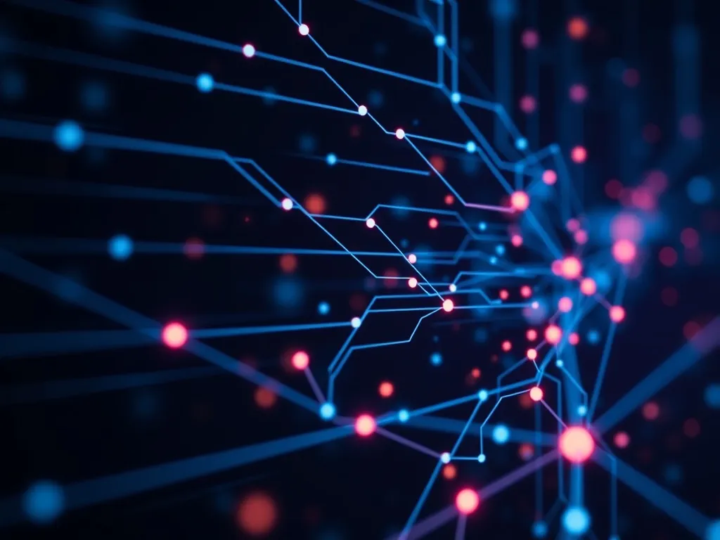 High-tech digital interface with abstract data flow lines an