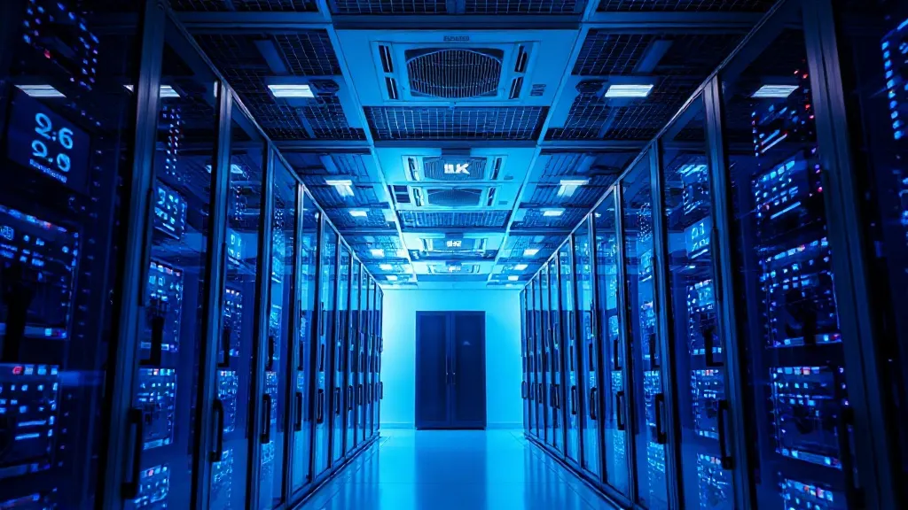 A high-tech laboratory environment with computer servers and